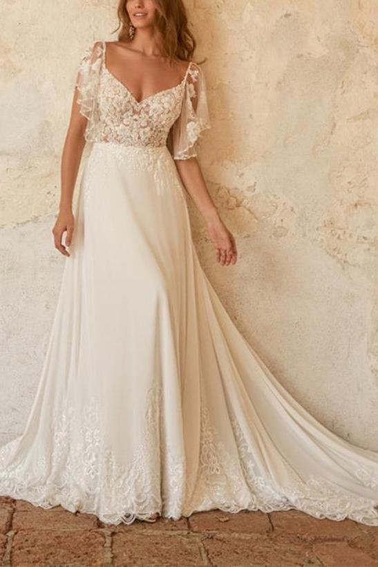Elegant Lace/Tulle Wedding Dress With Removable Sleeves
