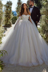 Elegant Lace/Tulle Wedding Dress with Off The Shoulder Long Sleeves