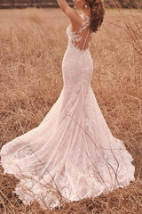 Elegant Lace/Tulle Wedding Dress with Trumpet/Mermaid Illusion Neck