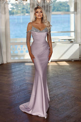 Elegant Lavender Long Evening Dress Evening Dress Spaghetti Strap with Pleated Sequins Tassel