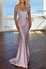 Elegant Lavender Long Evening Dress Evening Dress Spaghetti Strap with Pleated Sequins Tassel