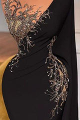 Elegant Long Black Mermaid Beading Lace Prom Dress