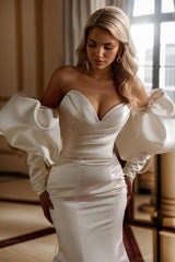Elegant Long Sleeves Court Train Satin Wedding Dress