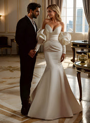 Elegant Long Sleeves Court Train Satin Wedding Dress