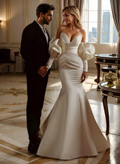 Elegant Long Sleeves Court Train Satin Wedding Dress