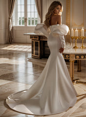 Elegant Long Sleeves Court Train Satin Wedding Dress