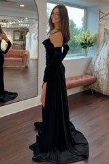 Elegant Mermaid Sweetheart Black Long Prom Dress With Split Front Beading Formal Evening Gown