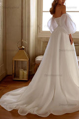 Elegant Organza Wedding Dress with Beading and A Line Silhouette