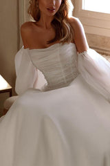 Elegant Organza Wedding Dress with Beading and A Line Silhouette