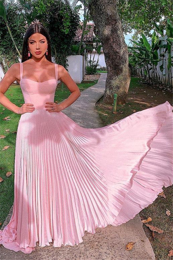 Elegant Pink Straps Sleeveless A Line Prom Dress