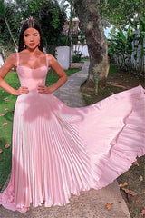 Elegant Pink Straps Sleeveless A Line Prom Dress