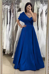 Elegant Royal Blue One Shoulder Sweetheart Evening Dress with Off the Shoulder Detail Online
