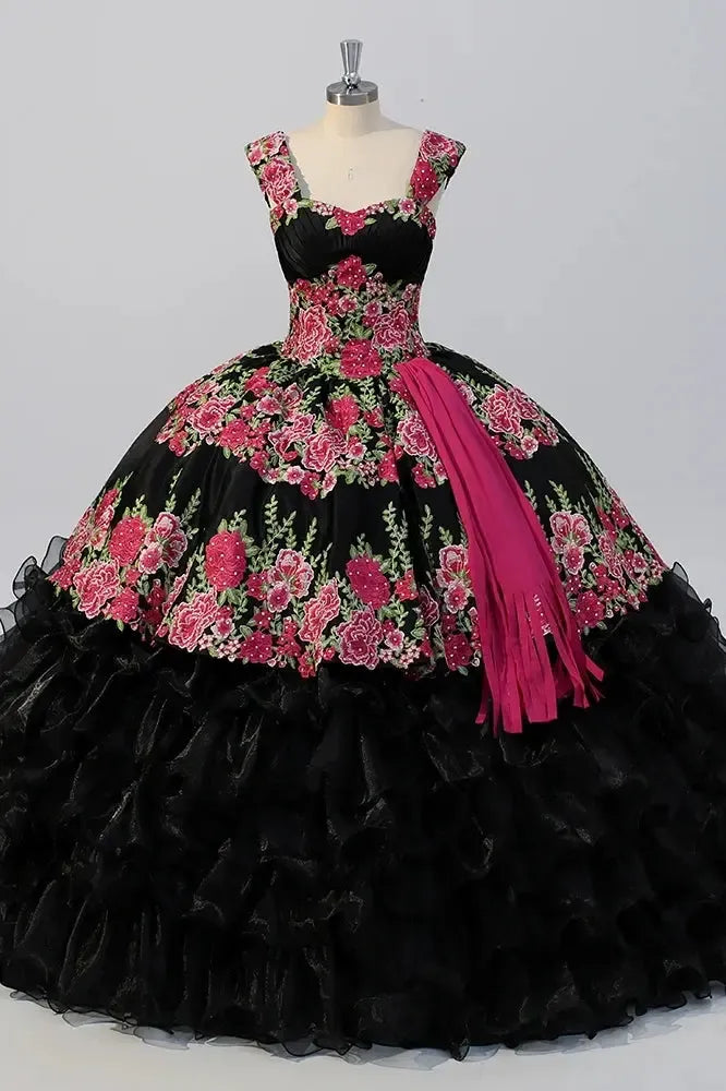 Elegant Scoop Black Quinceanera Dress Party Dress Lace Up Flower Girl Sweet 16 Gown Ball Gown Dress