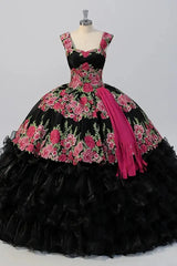 Elegant Scoop Black Quinceanera Dress Party Dress Lace Up Flower Girl Sweet 16 Gown Ball Gown Dress