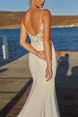 Elegant Trumpet Mermaid Cowl Neck Lace Elastic Satin Wedding Dress