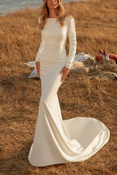Elegant Trumpet Mermaid Square Neckline Long Sleeves Wedding Dress