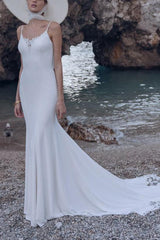 Elegant Trumpet Mermaid V Neck Jersey Wedding Dress With Appliques Lace