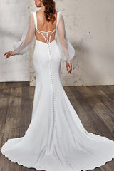 Elegant Trumpet Mermaid V Neck Long Sleeves Wedding Gowns