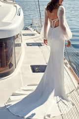 Elegant Trumpet Mermaid V Neck Long Sleeves Wedding Gowns