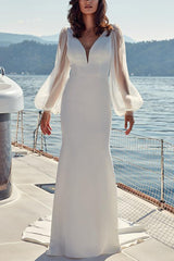 Elegant Trumpet Mermaid V Neck Long Sleeves Wedding Gowns