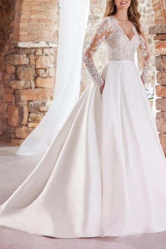 Elegant Wedding Dress With Lace Satin