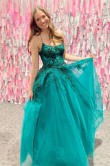 Emerald Green Prom Dress A Line Corset Formal Dress