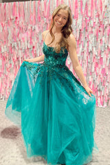 Emerald Green Prom Dress A Line Corset Formal Dress