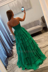 Emerald Green Sweetheart Corset Prom Dress With Tiered Ruffles And High Slit Formal Evening Gown
