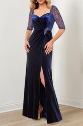 Evening Dresses with Half Sleeves in A-Line and Princess Lace Floor-Length