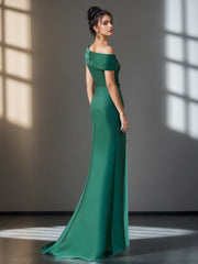 Evening Dresses with Ruffles & Appliques in Trumpet Mermaid Style and Short One Shoulder Sleeves