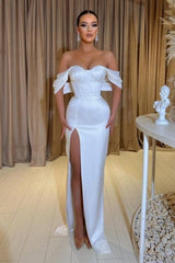 Fabulous Sweetheart Cap Sleeves Column Wedding Dress With Front Split