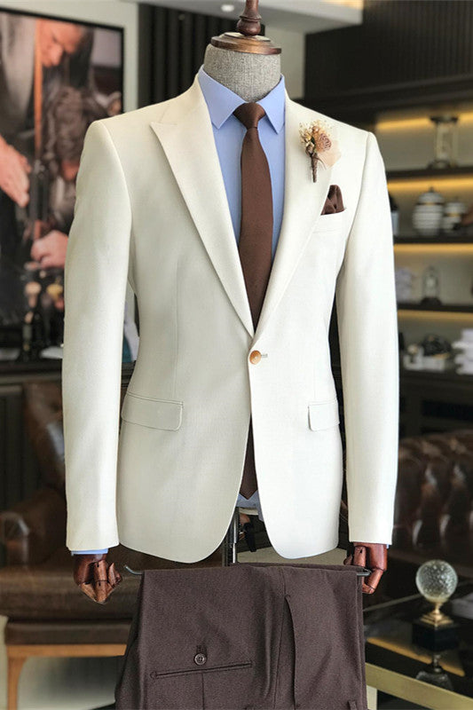 Fancy Champagne 2 Piece Peaked Lapel Prom Men's Suit