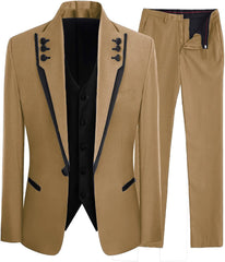 Fancy Light Brown Shawl Lapel 3 Piece Men's Prom Suit