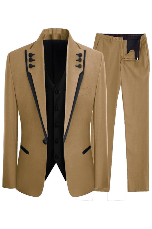 Fancy Light Brown Shawl Lapel 3 Piece Men's Prom Suit