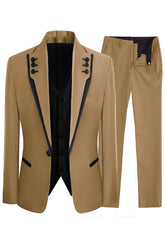 Fancy Light Brown Shawl Lapel 3 Piece Men's Prom Suit