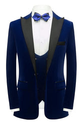 Fancy Navy Blue 3 Piece Velvet Men's Prom Suit