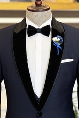 Fancy Navy Blue Peaked Lapel 2 Piece Men's Prom Suit