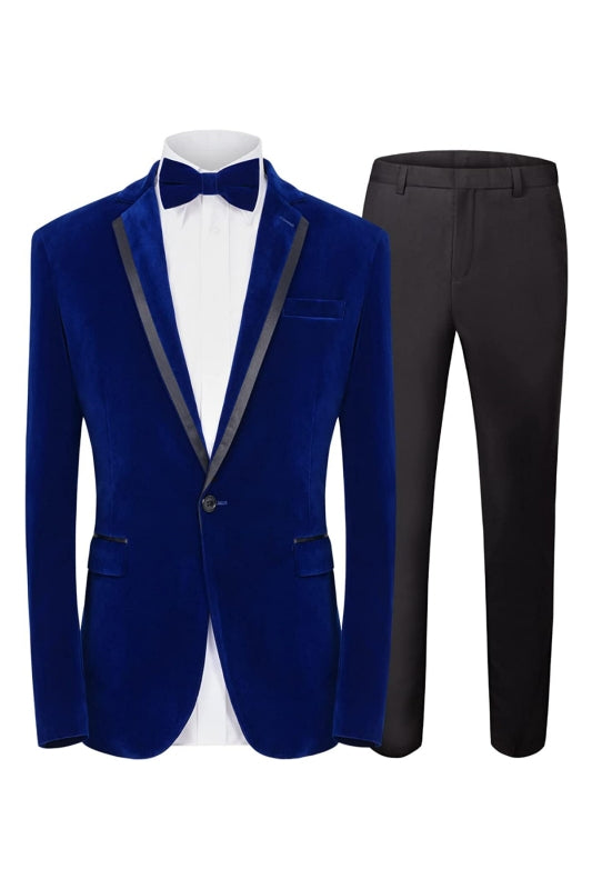 Fancy Royal Blue Notched Lapel 2 Piece Velvet Prom Suit