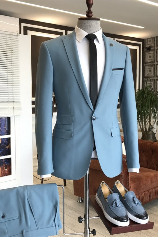 Fashion Blue Peaked Lapel 2 Piece Prom Suit