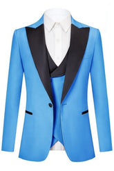 Fashion Blue Peaked Lapel 3 Piece Prom Suit