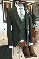 Fashion Dark Green Peaked Lapel Close Fitting Prom Suit