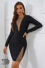 Fashion Sheath Jewel Black Homecoming Dress Party Dress with Long Sleeves