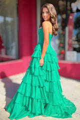 Fashionable A Line Strapless Hot Pink Corset Prom Dress With Beading Ruffles Formal Evening Gown