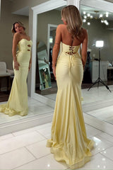 Fashionable Mermaid Sweetheart Yellow Long Prom Dress With Keyhole Criss Cross Back Formal Evening Gown