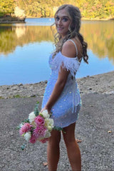 Feathered Black Homecoming Dress Sequined Bodycon Prom Dress