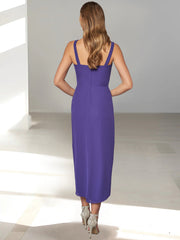 Feathered Jacket Tea Length Mother of the Bride A Line Dresses