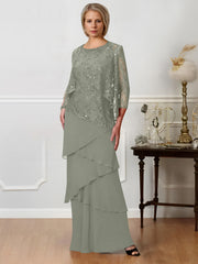 Long A Line Mother of the Bride Dresses with Jewel Neck