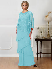 Long A Line Mother of the Bride Dresses with Jewel Neck