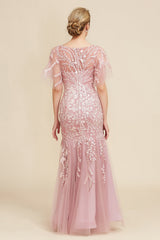 Long Mother of the Bride Lace Dresses with Trumpet Mermaid Scoop Half Sleeves