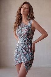 Floral Black Ruched Tight Short Homecoming Dress with Rhinestone